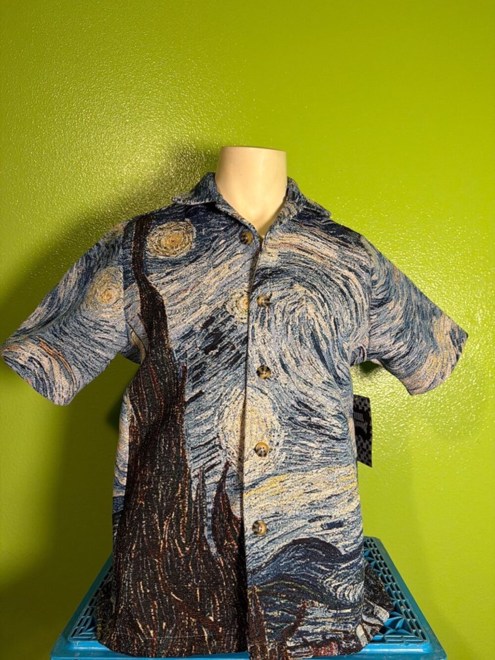 Starry Night-Inspired Button-Up Shirt By Rebel Vengeance Small Polyester Blend